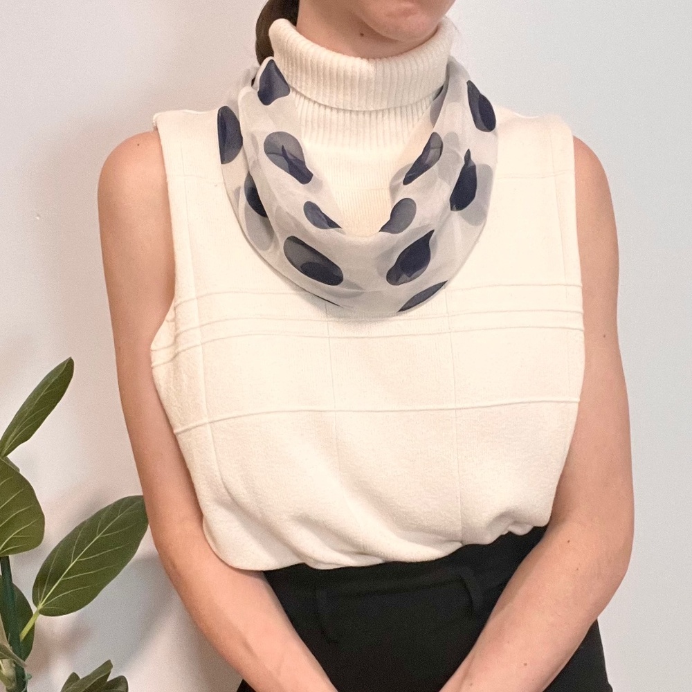 Vintage 50s 60s Silk Poka Dot Infinity Scarf